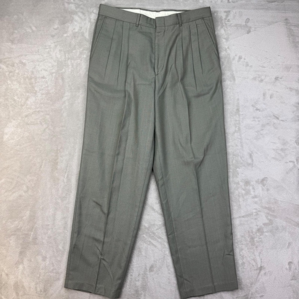 Vintage 80s 90s RETRO Made in USA Pleated Trousers Dress Pants 33x30 Sage Green